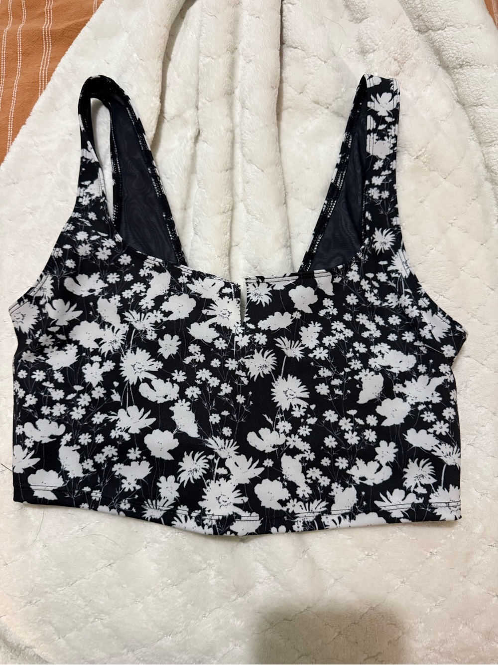 Free People Black & White Floral Crop Tank Top
